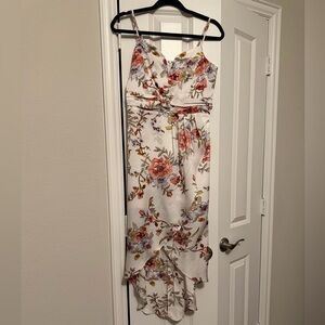 Lulu's Floral High Low Dress - White and Pink